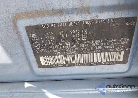 2010 Subaru Legacy 2.5I Premium from USA, damaged, VIN 4S3BMBC66A3222468